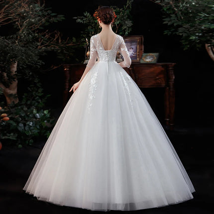 Luxury Customized Wedding Dress New Bride Large Size Long Sleeve Wedding Dresses Embroidery Lace Up Ball Gowns Vestido De Noiva