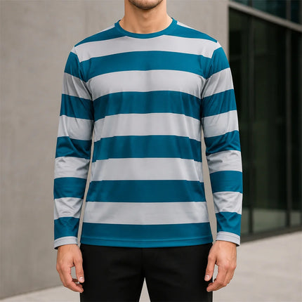 Autumn Daily Casual Stripe Long Sleeve T-shirt For Men 3D Print Contrast Color Design Round Neck T Shirts Basic Versatile Styles