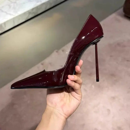Fashion Red Patent Leather High Heel Shoes Women Sexy Pointed Toe Dress Pumps Office Lady Shoes Black