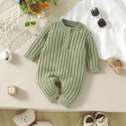 Newborn Baby Rompers Knitted Infant Boy Girl Jumpsuit Long Sleeve Autumn Toddler Bebes Clothes Fashion Solid 0-18M Overalls Warm