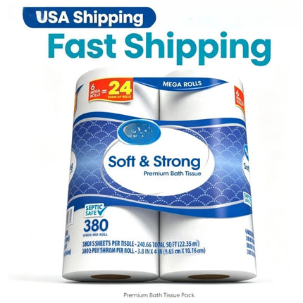 Soft & Strong Premium Toilet Paper, 6 Mega Rolls, 380 Sheets per Roll