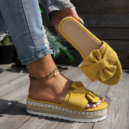 2026 Fashion Bow Decor Thick Soled Casual Women's Slippers Summer New Solid Comfort Casual Elegant Women Shoes Claquette Femme