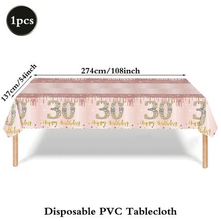 30th Birthday Party Supplies Plates Napkins Cups Tablecloth Rose Gold Number 30 Balloon Women Her Happy 30th Birthday Decoration