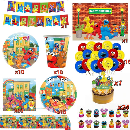 Cute Sesamess Happy Birthday Decor Elmo Balloons Cookie Monster Plate Cup Stickers Party Glasses Party Supplies Event Gifts