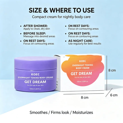 KOEC Overnight Toning Body Cream, Collagen Infused Firming Moisturizing Body Lotion, Deep Hydrating Night Skin Care Cream, Helps Tighten Skin Appearance, Reduce Roughness, Smooth and Refine Skin Texture for Soft Glowing Body