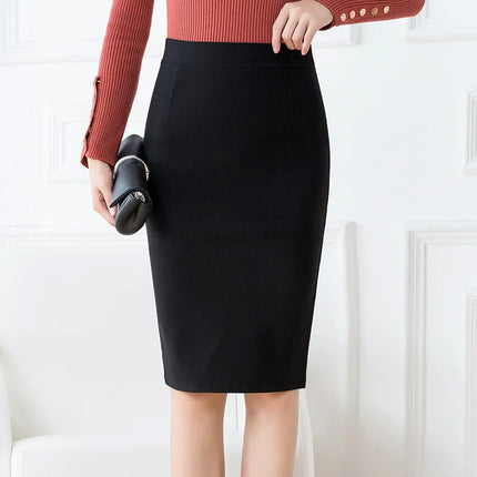 Lightweight, Stretchy Black Pencil Skirt for Women; Office-appropriate Skirts; Asian Sizes S–3XL.