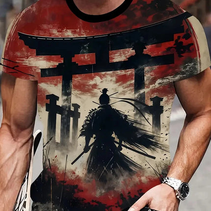 Harajuku Samurai T-Shirt For Men 2025 New Fashion Casual Men's T Shirt Short Sleeve Summer Anime Japanese 3d Printed Y2k Tops