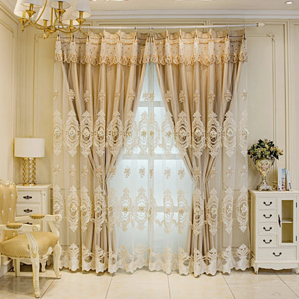 European Luxury Embroidered Floral Curtain Loop Top Thick Blackout Curtains for Living Room Home Decorative Drapes