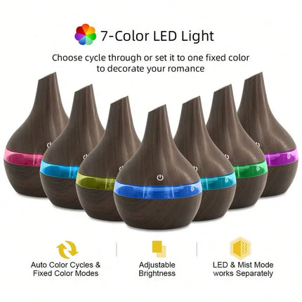 With Remote Control 300ml Cool Mist Humidifier & Oil Diffuser With 7 LED Lights For Ultimate Conven