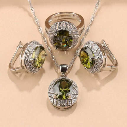 SGIAWETA-4pcs  Sterling Silver/18K Gold Plated Fashion Wedding Jewelry Set, Colorful Cubic Zirconia Earrings, Pendant, Ring, Bridal Accessories, Christmas, Thanksgiving, Birthday Gift For Women-birthdaygift