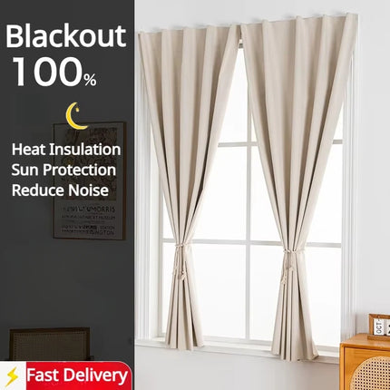 Easy Installation Adhesive 100% Blackout Curtains for Living Room Short Curtains Bedroom Kitchen Partitions Soundproofing