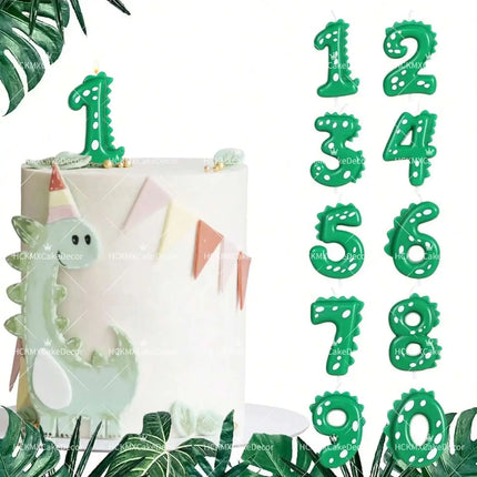 Green Dinosaur Number Candles 0-9 Kids Birthday Party Cake Decorations Cute Dino Themed Birthday Candles