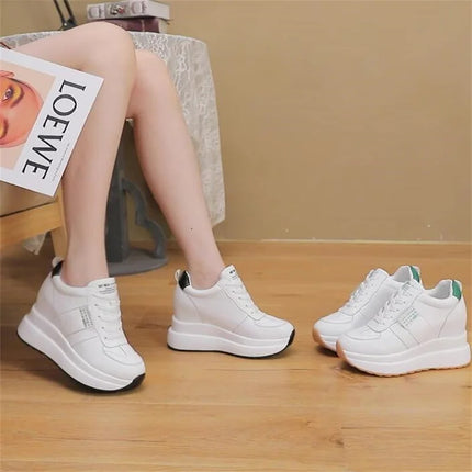 Spring Autumn 9cm Platform Wedge Sneakers New Women Sports Shoes Genuine Leather Footwear Black Fashion Sneakers Summer Shoes