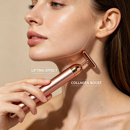 Electric Facial Massager 24K Gold Portable Electric T-Shaped Head Skin Care Massage Instrument Energy Beauty Bar Beauty Tool