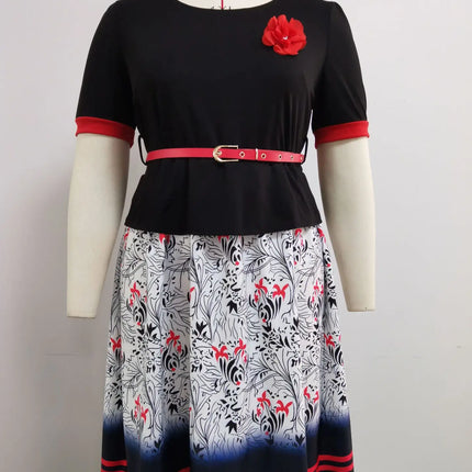 5XL 6XL Plus Size Mom Dress O Neck Flower Print Midi Dresses Bodycon High Waist African Clothes Women Vestidos Ladies Robe Femme