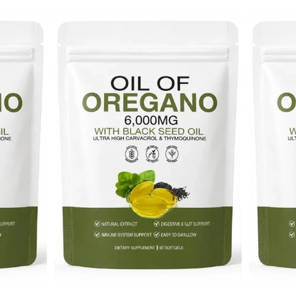 Oil of Oregano Softgels 6000mg with Black Seed Oil for Immune System & Digestive Support,Soy-Free Gluten-Free 60 Softgels