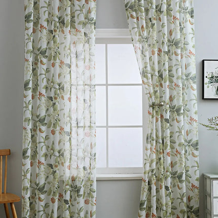 Red Floral Sheer Curtains for Living Room