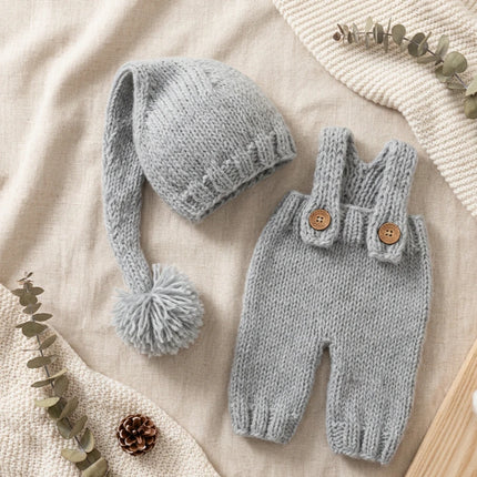 Handmade Knitted Newborn Romper Hat Set Baby Photography Studio Props Cute Infant Photo Outfit Accessories 0-3M