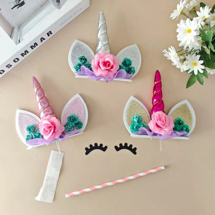 New Unicorn Happy Birthday Cake Topper Decoration Pink Gold Unicorn Kids Birthday Party Cake Toppers Baking Supplies Baby Shower