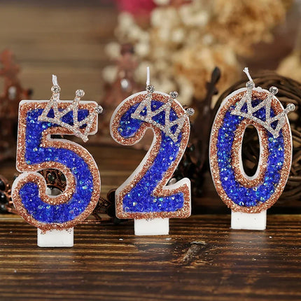 Blue Crown Sparkle Number Birthday Candles - Digital Cake Decoration for Halloween Party Supplies & Luxury Memories
