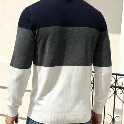 Men's Turtleneck Color Block Striped Sweater Long Sleeve Soft Warm Casual Pullover Knit Jumper