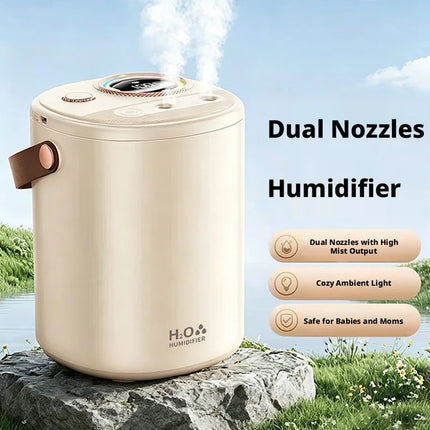 Portable Dual Nozzle Humidifier, High Mist Output Ultrasonic Air Humidifier with Cozy Ambient Light, Safe for Babies and Moms