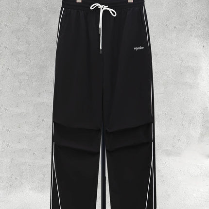 American Side Stripe Letter Embroidered Wide Leg Casual Pants Men's Summer Loose Draped Sports Trousers
