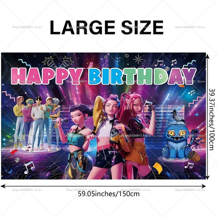 Hot KPop Demon Hunters Backdrop Door Banner Kids Adult Birthday Party Decorations Baby Shower Photo Booth Background Props