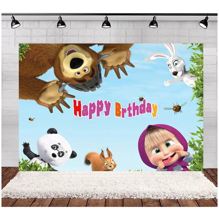 Children's Birthday Theme Party Decoration Backdrop Girl and Bear Birthday Party Decor Banner Baby Baptism Party Supplies Gift