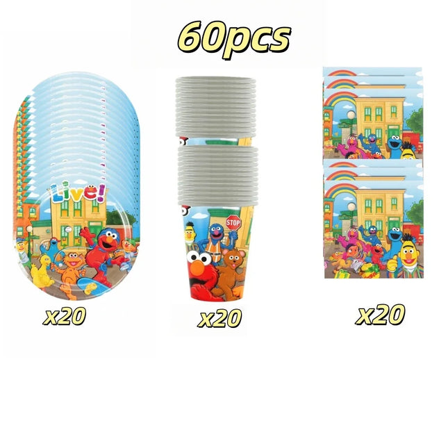 Cute Sesamess Happy Birthday Decor Elmo Balloons Cookie Monster Plate Cup Stickers Party Glasses Party Supplies Event Gifts