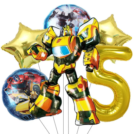 6pcs Transformation Optimus Prime Bumblebee Theme Aluminum Film Digital Balloon Boy Gift Birthday Party Decorations Baby Shower