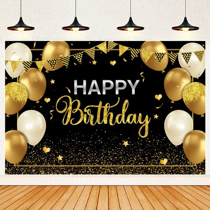 Happy Birthday Party Backdrops Black Gold Balloons Champagne Birthday Party Decor Banner Photography Background for Men Women