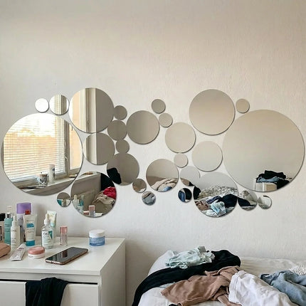 Zoyiancy Round Acrylic Mirror Wall Stickers, Removable Silver Circle Decals For Bedroom, Bath, Living Room DIY Wall Decor