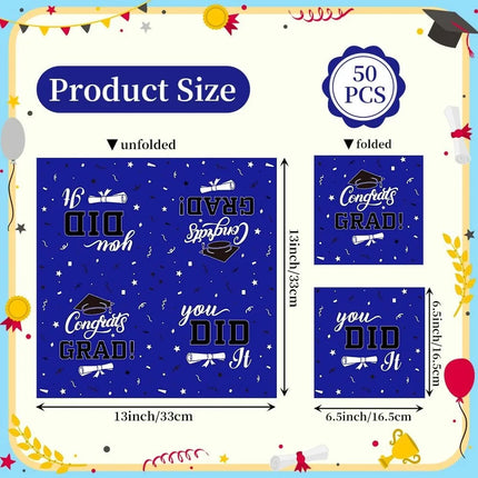 50 PCS Blue Grad Napkins 6.5in, Congrats Disposable Paper for Party Table