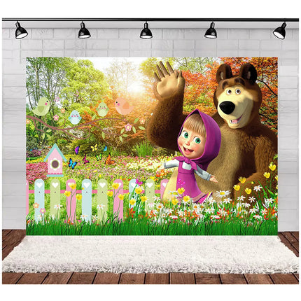 Children's Birthday Theme Party Decoration Backdrop Girl and Bear Birthday Party Decor Banner Baby Baptism Party Supplies Gift