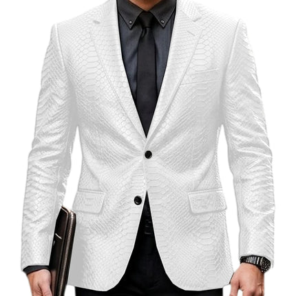 Men's Luxury Crocodile Pattern Leather Blazer Slim Fit Two Button Notch Lapel Suit Jacket Business Casual Wedding Tuxedo Dress