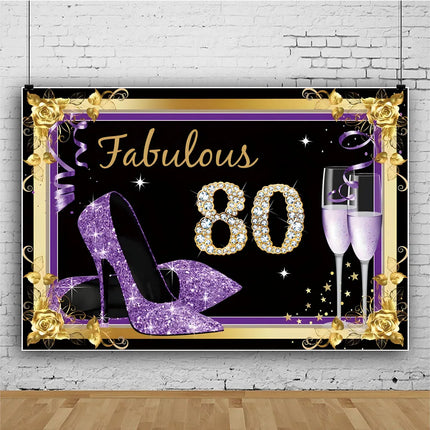 Rose Gold 80s Themed Banner Photography Background Cloth, Pink 80th Birthday Happy Party Decoration Photography Studio Backdrop