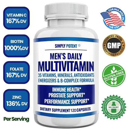 Daily Multivitamin for Men, for Prostate Energy Concentration Metabolism Immunity Vitamins: A C D E (B1 B2 B3 B5 B6 B7 B9 B12)