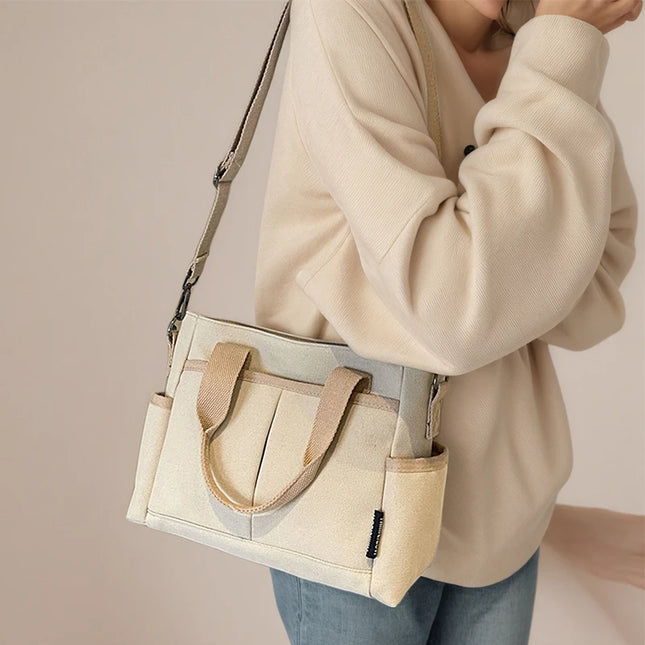Multiple Pockets Women's Canvas Bag Tote Shoulder Bag Large Capacity Casual Handbag For Female