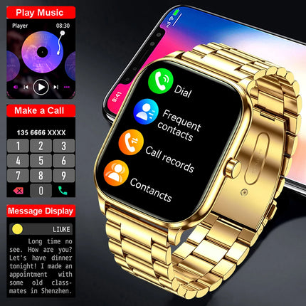 Golden Men woman Smart Watch 1.83" HD Screen Health Monitor wireless Call Sports Fitness tracking SmartWatches IP68 Waterproof