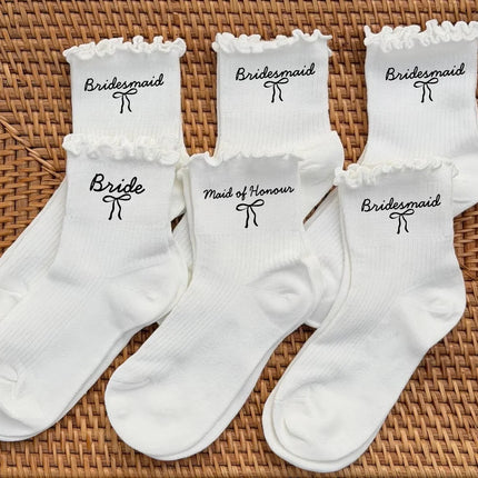 Bride Team Bride To Be White Socks for Wedding Day Women Maid of Honor Gifts From The Bride Bridesmaid Gift Bridal Shower Party