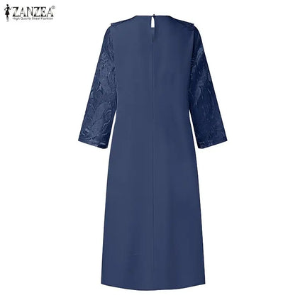 2026 ZANZEA Women 3/4 Sleeve Lace Patchwork Sundress Spring Summer Dress Elegant Work Dresses Stylish A Line Party Vestido Robe
