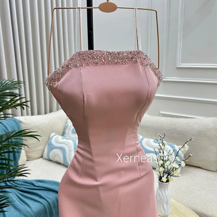 Customized Jersey Sparkle Sequined Strapless Trumpet Midi Dresses Bespoke Occasion Woman Elegant Party Wedding Guest Evening