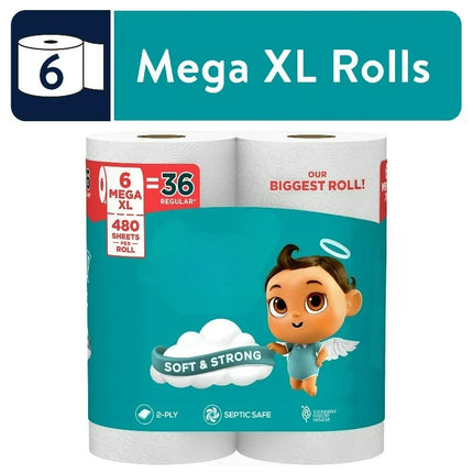 2-Ply Toilet Paper, 6 Mega XL Rolls, 480 Sheets Per Roll