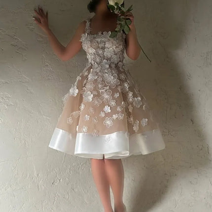 Smileven 3D Lace Flowers Wedding Dresses Champlgne Spaghetti Strao Bride Dresses Kenn Length Vestido de novia 2026 Customized
