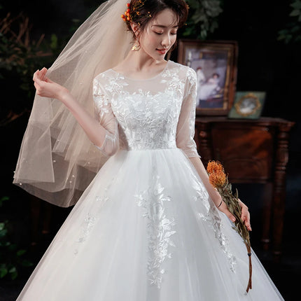 Luxury Customized Wedding Dress New Bride Large Size Long Sleeve Wedding Dresses Embroidery Lace Up Ball Gowns Vestido De Noiva