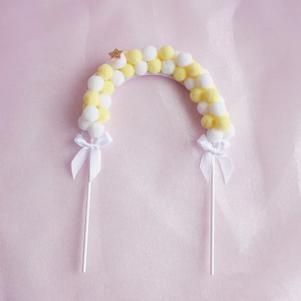 Colorful Archway Cake Topper Flags Fuzzy Ball Birthday Wedding Cupcake Toppers Party Baby Shower Cake Decor DIY