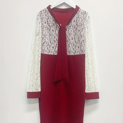 CASUAL ELEGANT SOLID BANDAGE HOLLOWED OUT PATCHWORK O NECK ONE STEP SKIRT DRESSES