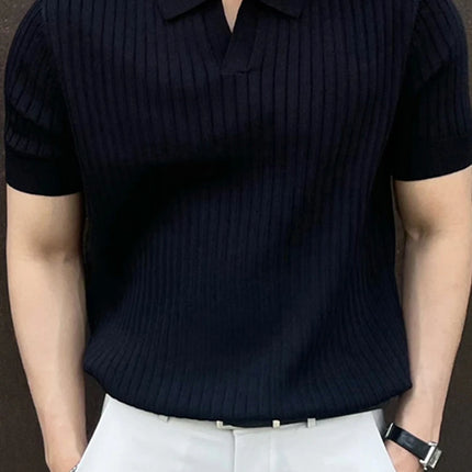 2026 Summer Breathable Knitted Short Sleeve polos homme Casual Business Striped Lapel Polo T-shirts Men's Y2K Vintage Tee Tops