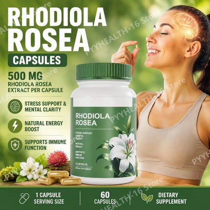Rhodiola Rosea Capsules for Stress Support, Mental Clarity and Focus, Natural Energy Boost, Immune Function Support 60 Capsules